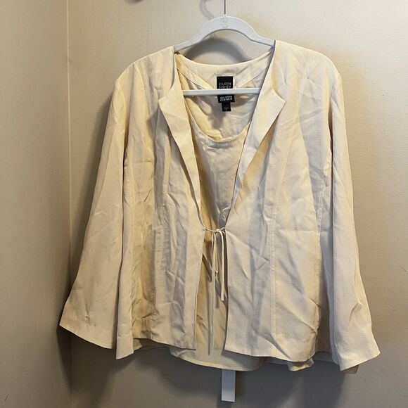Eileen Fisher 2 Pc Woman 100% Silk Tank Top W Silk Ivory Scoop Neck & Duster XL - Picture 1 of 10